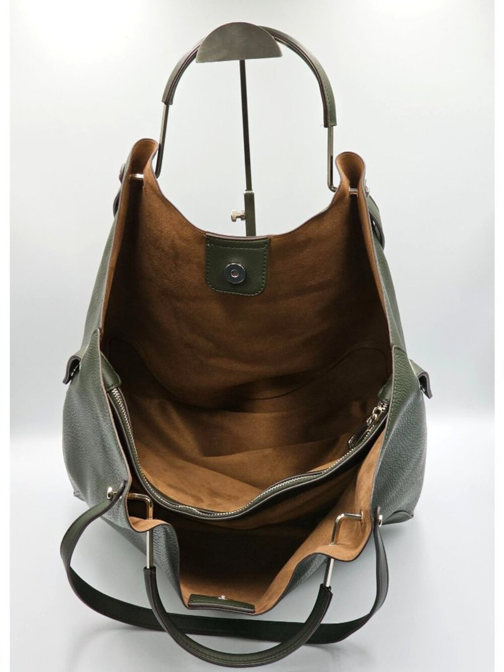 NWOT Sondra Roberts Women's Dark Green Pebbled Faux Leather Tote Bag Size L 2631 - Picture 8 of 11